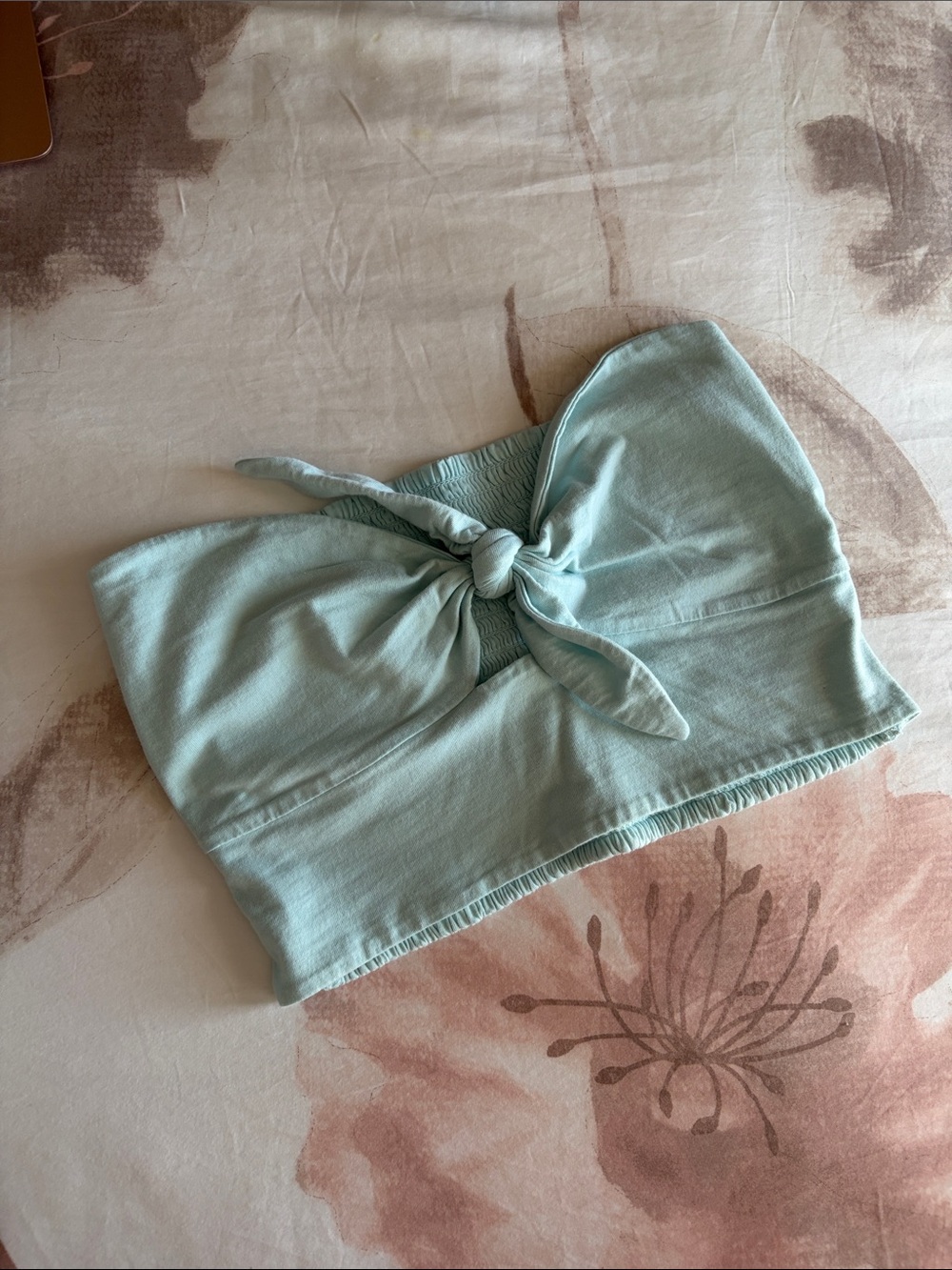 Aritzia Wilfred Light Mint Tie-Front Strapless Crop Top